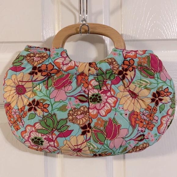 Vera Bradley Handbags - Vintage Vera Bradley tropical purse with wooden handles.